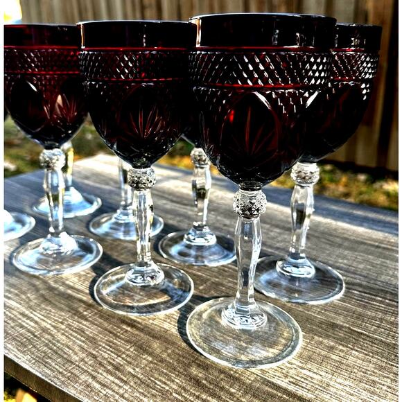 Cristal D'Arques Durand Antique Ruby Red Wine Glass/Goblet Vintage 70s-Set of 8 - Picture 3 of 6